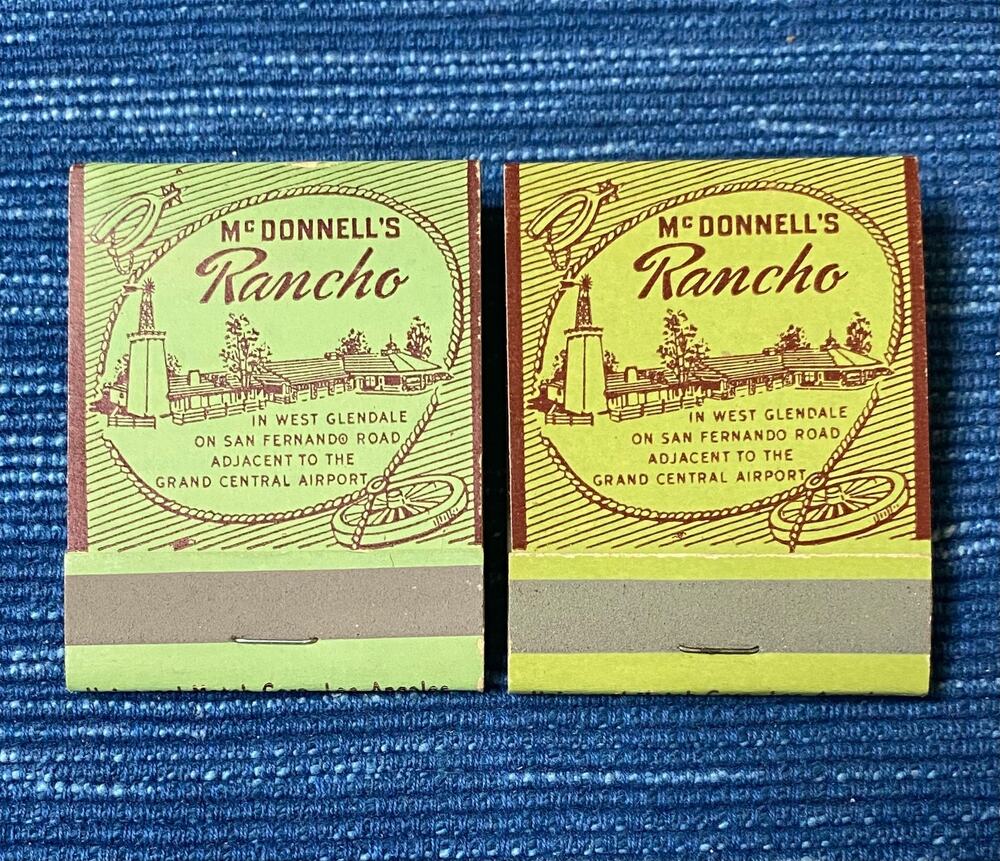 VTG McDonnell's West Glendale El Rancho South Gate Plantation Hotel Matchbook x2